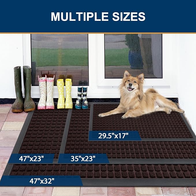 Smiry Front Door Mat Outside Entrance, Heavy Duty Natural Rubber Doormat, Non Slip, Trap Dirt and Moisture, Easy Clean, Low Profile Welcome Floor Mats for Indoor Outdoor Entry, 35x23 Inch, Brown