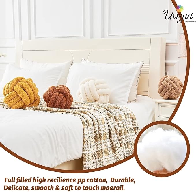 Uvvyui Knot Pillow Ball, Soft Home Decorative Pillows, Round Throw Pillow, Handmade Knotted Plush Pillow, Round Boucle Pillow Cushion (14 Inches Caramel)
