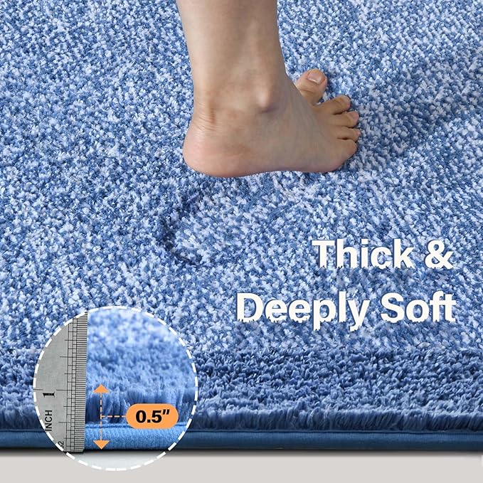 60x24 Long Bathroom Rugs Washable Non Slip, Blue Bath Mat for Bathroom Floor Tub, Soft Absorbent Quick Dry Mats for Shower,Bathtub,Home Decor