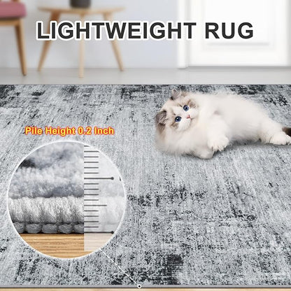 6x9 Area Rugs for Living Room - Washable Rug Modern Abstract Soft Large Neutral Non-Slip Carpet Indoor Floor Thin Carpets for Bedroom Dining Room Farmhouse Nursery Home Office Black