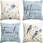 AVOIN colorlife Spring Saying Flowers Butterfly Bird Throw Pillow Covers, 16 x 16 Inch Home Sweet Home Blue Cushion Case for Sofa Couch Set of 4
