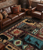 YIHOUSE Rustic Cabin Area Rug 8x10,Machine Washable Lodge Bear Rug,Non-Slip Low Pile Print Pattern Southwestern Rug for Living Room Bedroom