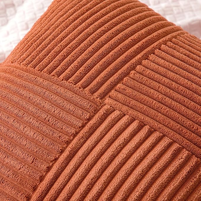MIULEE Rust Decorative Throw Pillow Covers 18x18 Inch for Couch Bed Sofa Pack of 2 Boho Farmhouse Throw Pillows Soft Cross Corduroy Patchwork Textured Cushion Cases