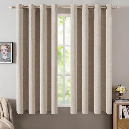 MIULEE Linen Textured Curtains for Bedroom Solid 100% Blackout Thermal Insulated Taupe Grommet Room Darkening Curtains & Drapes Luxury Decor for Living Room Nursery 52 x 63 Inch (2 Panels)