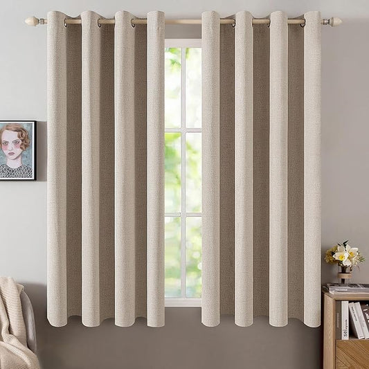 MIULEE Linen Textured Curtains for Bedroom Solid 100% Blackout Thermal Insulated Taupe Grommet Room Darkening Curtains & Drapes Luxury Decor for Living Room Nursery 52 x 54 Inch (2 Panels)