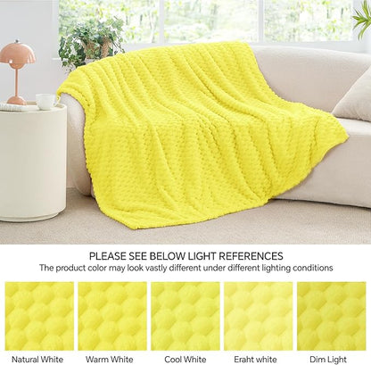 BEDELITE Fleece Throw Blanket for Couch & Bed - 3D Jacquard Decorative Amber Yellow Blanket, Super Soft and Cozy Warm Fuzzy Blanket All Seasons Suitable, 60x80Inches