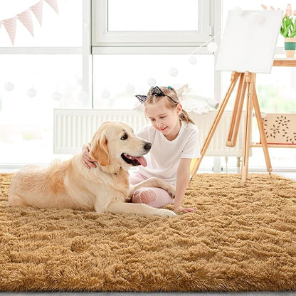 LOCHAS Ultra Soft Indoor Modern Area Rugs Fluffy Living Room Carpets for Children Bedroom Home Decor Nursery Rug 6x9 Feet, Khaki