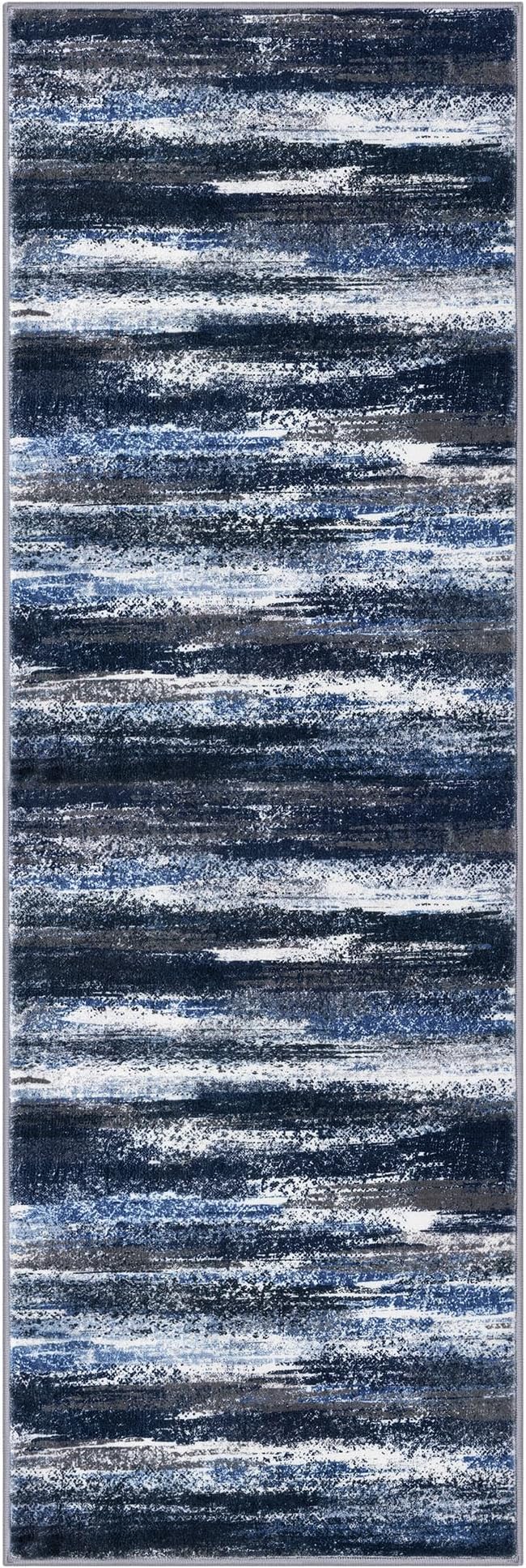Lansny Modern Abstract Runner Rug 2x6, Navy Blue Washable Kitchen Runner Non-Slip Soft Hallway Rug Runner Thin Print Faux Wool Carpet for Entryway Bedroom Laundry Room Indoor Home Decor
