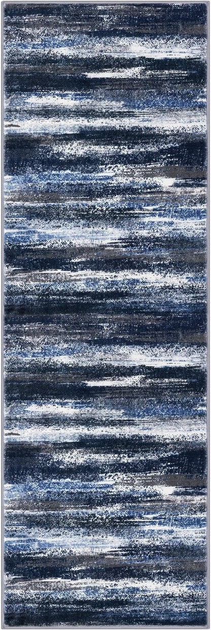 Lansny Modern Abstract Runner Rug 2x6, Navy Blue Washable Kitchen Runner Non-Slip Soft Hallway Rug Runner Thin Print Faux Wool Carpet for Entryway Bedroom Laundry Room Indoor Home Decor