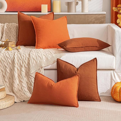 MIULEE Decorative Linen Pillow Covers 18x18 Inch Burnt Orange Boho Farmhouse Neutral Couch Throw Pillows for Bed Pack of 2 Accent Modern Pillowcase Summer Sofa Livingroom Home Decor