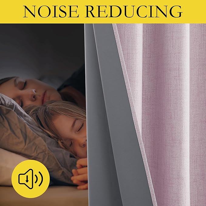 NICETOWN Pink Vintage Linen 100% Blackout Curtains for Living Room, Thermal Insulated Curtains 102“ Long, Noise Reducing Window Treatment Drapes for Home Office, 62" Wide Per Panel, Set of 2