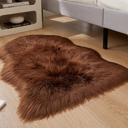EasyJoy Ultra Soft Fluffy Shaggy Area Rug Faux Fur Rug Chair Cover Seat Pad Fuzzy Area Rug for Bedroom Floor Sofa Living Room (2 x 3 ft Sheepskin, Coffee)