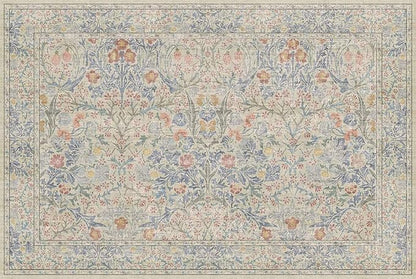 Washable Bathroom Rugs, Non-Slip Small Throw Rug for Entryway, Front Door Indoor, Mudroom, Kitchen, Powder Room, Stain Resistant Vintage Floral Décor (2x3 Beige Blue)
