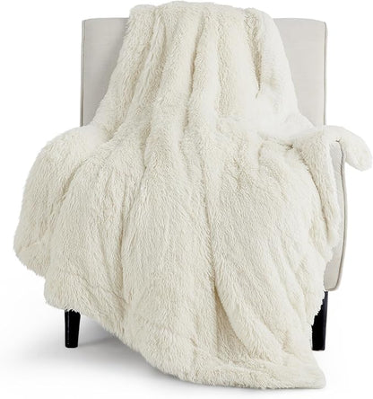 Bedsure GentleSoft Fluffy Cream Throw Blanket Decorative Blankets for Bed Couch Sofa, Cream Decor Sherpa Fleece Soft Cozy Fuzzy Plush Thick Warm Faux Fur Decorations, Ivory Girl Gifts, 50x60