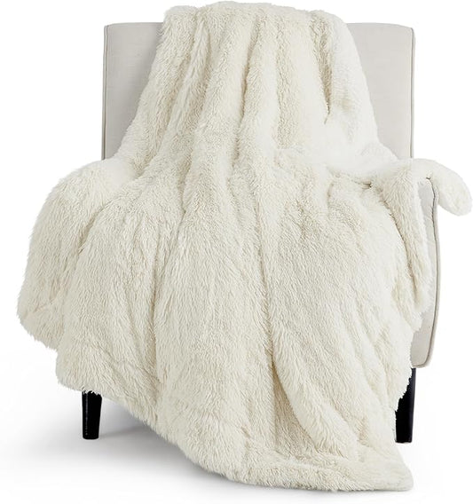 Bedsure GentleSoft Fluffy Cream Throw Blanket Decorative Blankets for Bed Couch Sofa, Cream Decor Sherpa Fleece Soft Cozy Fuzzy Plush Thick Warm Faux Fur Decorations, Ivory Girl Gifts, 50x60