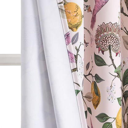 Topfinel Pink Window Curtains 96 Inch Long Cute Heat Block Vintage Farmhouse Elegant Whimsical Floral Hummingbird Dusty Rose Drapes Sound Dampening Curtains for Girls Kids Room Living Room 2 Panels
