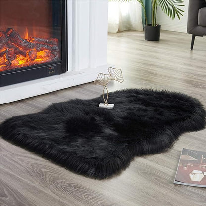 EasyJoy Ultra Soft Fluffy Shaggy Area Rug Faux Fur Rug Chair Cover Seat Pad Fuzzy Area Rug for Bedroom Floor Sofa Living Room (2 x 3 ft Sheepskin, Black)