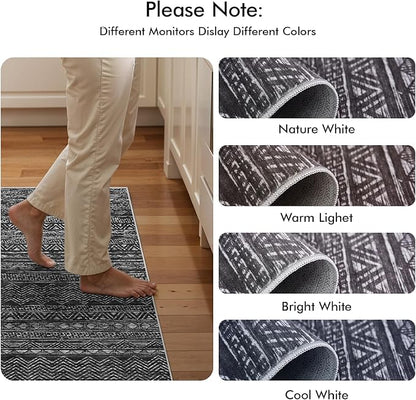 3x6 Washable Hallway Runner Rug - Moroccan Non-Slip Long Runners for Entryway Soft Modern Geometric Low-Pile Rugs for Kitchen Waterproof Neutral Carpet for Bedroom Bathroom Laundry 3x6 Black