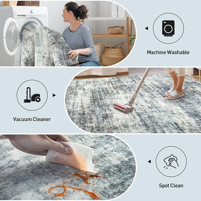 4x6 Area Rugs Washable Rug: Modern Abstract Living Room Rug Soft Anti-Skid Thin Carpet Indoor Floor Non-Shedding Carpets for Bedroom Dining Room Farmhouse Nursery Home Office - Blue Multi