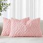 decorUhome Throw Pillow Covers 12x20 Inch Set of 2, Soft Plush Faux Wool Pink Solid Couch Pillow Covers, Accent Farmhouse Neutral Rectangle Pillow Cases for Sofa Bed Living Room
