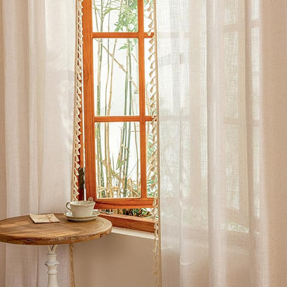 MYSKY HOME Natural Macrame Curtains 96 Inch Length for Living Room, Farmhouse Bohemian Vintage Back Tab，Light Filtering Privacy Protect Drapes for Bedroom, 50" W×96" L, Natural, 2 Panels