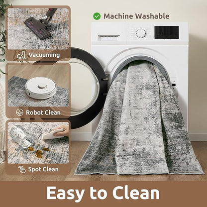 AMOAMI 2 x 6 Hallway Runner Rug Non Slip Super Soft Runner Rugs Machine Washable Low Pile Modern Abstract Runners for Hallways for Bedroom Laundry Room Kitchen, Grey