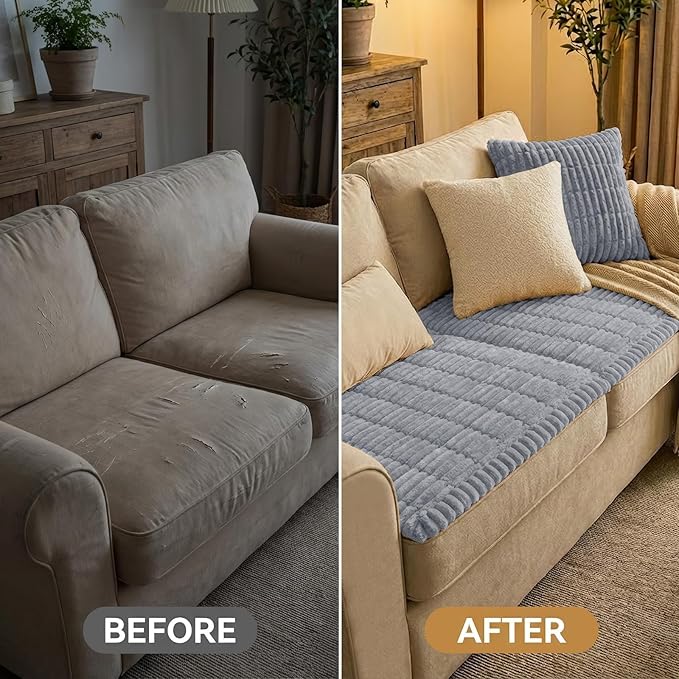 Smiry Couch Cover for Dogs Washable, Non Slip Fuzzy Pet Couch Covers for 3 Cushion Sofa Pet Friendly, Thick Soft Sofa Slipcovers Cushion Protector (Grey, 27.6" x 70.9")