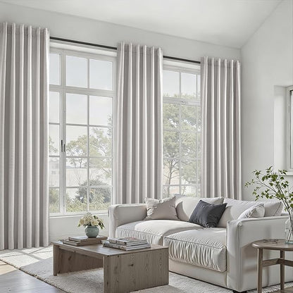 Topfinel Grey Beige Extra Long 132 Inch 100% Blackout Curtains for Livingroom Neutral Modern Linen Blend Curtain Drapes Sound Proof Drapes Privacy Ceiling Track Villa Bedroom 11Ft(W52 xL132 2 Panels)