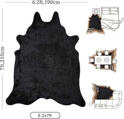 Black Faux Cowhide Rug: Cow Hide Cow Print Rug for Living Room Bedroom 5.2x7 Feet - Animal Print Skin Rustic Western