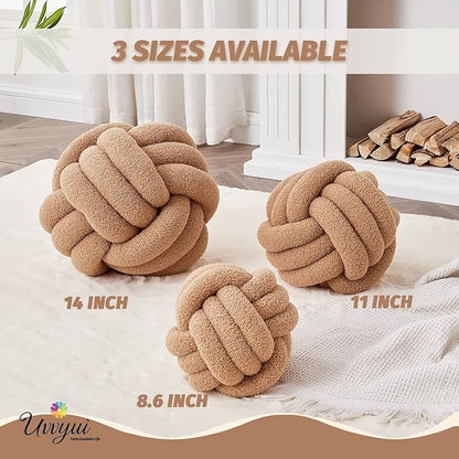 Uvvyui Knot Pillow Ball, Soft Home Decorative Pillows, Round Throw Pillow, Handmade Knotted Plush Pillow, Round Boucle Pillow Cushion (8.6 Inches Khaki)
