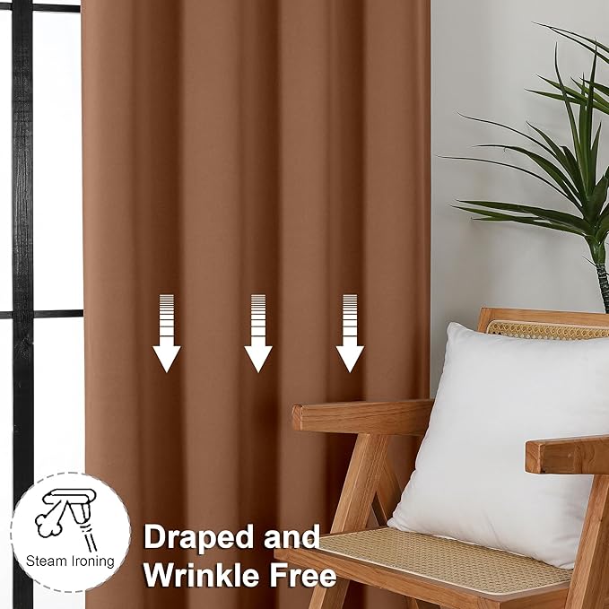 Simplebrand Ava Sun Baked Blackout Curtains for Bedroom 90 Inches Long 2 Panels Set, Solid Privacy Energy Saving Living Room Window Treatment Curtains Blackout Drapes, W40 x L90 Inch, Sun Baked
