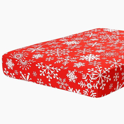 hyha Printed Couch Cushion Covers, Floral Sofa Covers Washable for 3 Cushion Couch, Stretch Pattern Outdoor Cushion Covers for Patio Furniture with Elastic Bottom(Large, Christmas Snowflakes)