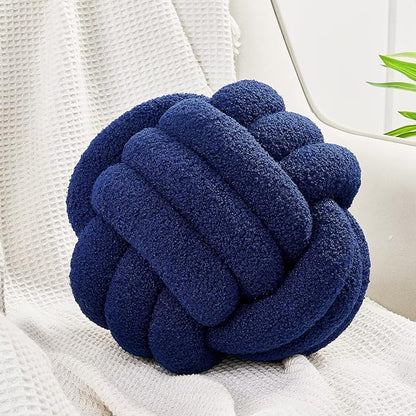 Uvvyui Knot Pillow Ball, Soft Home Decorative Pillows, Round Throw Pillow, Handmade Knotted Plush Pillow, Round Boucle Pillow Cushion (14 Inches Navy)