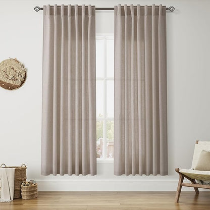 Nanspring Ecru Curtains for Living Room 72 Inches Long Linen Blend Luxury Light Filtering Semi Sheer Curtain Back Tab Rustic Decor Natural Farmhouse Elegant Boho Drapes for Bedroom 52x72, 2 Panels