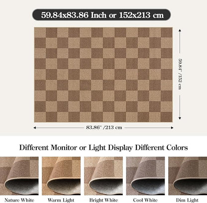 Lahome Colette Checkered Easy Jute Living Room Rugs, 5x7 Large Dining Room Office Carpet Farmhouse Washable Area Rug, Checkerboard Neutral Non Slip Indoor Outdoor Carpet for Bedroom Entry Patio