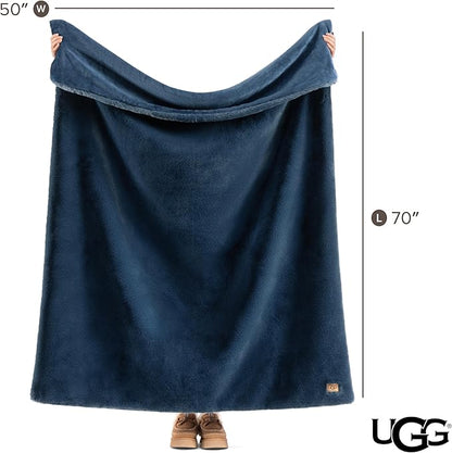 UGG Euphoria Faux Fur Throw Blanket, Soft Warm Throw Blankets for Couch or Bed, Luxury Bedroom Decor, Giftable Fuzzy Blankets, Machine Washable, 50-inch x 70-inch, Indigo Blue