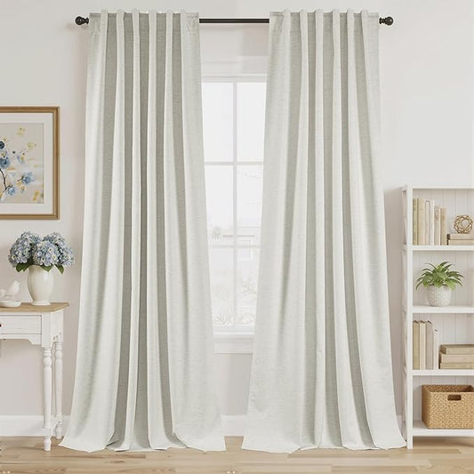 RYB HOME Ivory White 100% Blackout Curtains for Bedroom, Linen Drapes Back Tab&Rod Pocket, Thermal Insulated Privacy Assurd Curtains for Sliding Glass Doors/Dining/Living Room, W52 x L90, 2 Panels