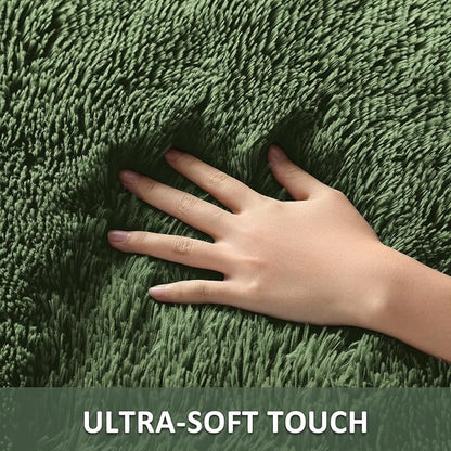 Ophanie Gray Green Grass Area Rugs for Bedroom, 3x5 Shag Fluffy Carpet, Fuzzy Furry Plush Soft Cute Kids Baby Girls Shaggy Bedside Floor Rug for Teen Dorm Nursery Home Decor Aesthetic