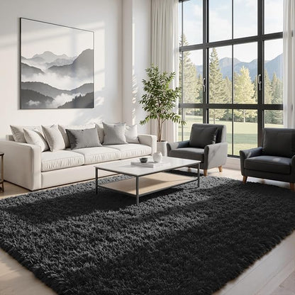 8x10 Area Rugs for Living Room Rug: Soft Fluffy Shag Black Rugs for Bedroom, Non-Slip Large Fuzzy Plush Rug Indoor Floor Carpet for Nursery Kids Boys Girls Room, Dorms, Playroom, Modern Home Decor