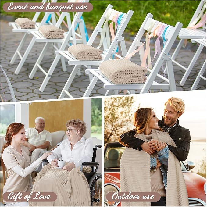Buryeah 6 Pcs Flannel Throw Blanket Bulk 50 x 60 in Sleepover Blanket Outdoor Wedding Throw Lightweight, Oeko-tex Standard 100 Certified for Sofa Homeless Gifts (Khaki)