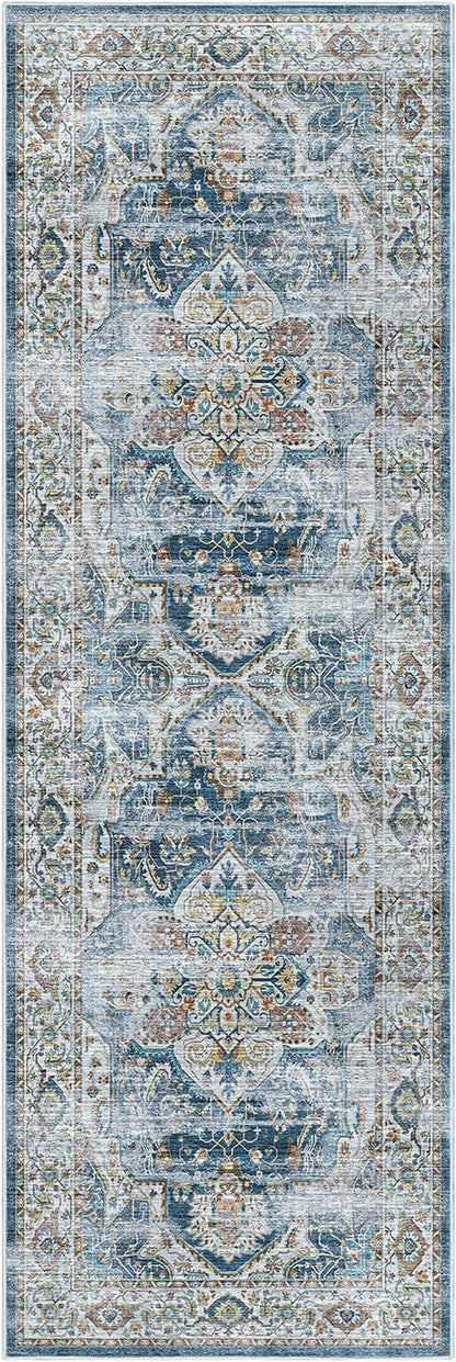 Madane Runner Rug 2'6''x8' Kitchen Runner, Hallway Runner Printed Vintage Washable Rugs Soft Non-Slip Low Pile Runners for Hallways Laundry Room Distressed Floor Carpet, Navy