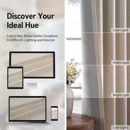 100% Blackout Shield Linen Blackout Curtains for Bedroom, Oatmeal Grommet Curtains for Living Room, Thermal Insulated Room Darkening Drapes for Nursery, Boho Home Decor, 50" W x 63" L, 2 Panels