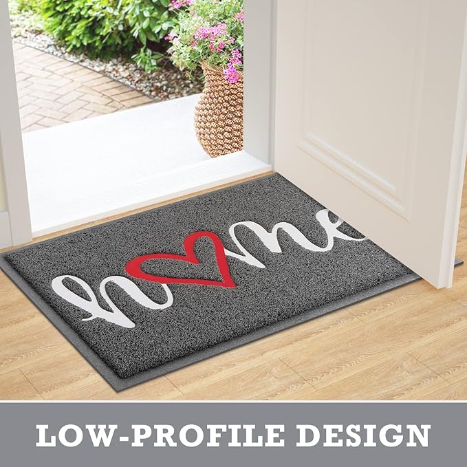 CozyBounty Black Door Mat Welcome Mats Home Non-Slip Doormat for Entryway Low-Profile Floor Mat for Yard, Garage, High Traffic Areas (32"x20", Grey)