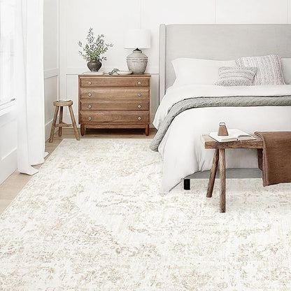 10x14 Area Rugs for Living Room: Washable Rug Vintage Large Rugs Soft Non Slip Low Pile Rug Floral Distressed Floor Carpet for Bedroom Nursery Dining Room Home Office (Beige,10'x14')