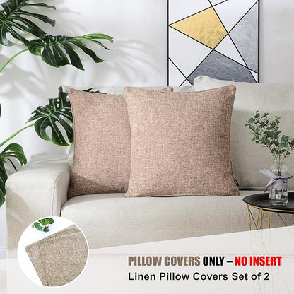 HPUK Pack of 2 Tan Throw Pillow Covers, 18x18 inch Accent Throw Pillows for Living Room, Bedroom, Dorm, Decorative Tan Pillow Covers for Couch, Sofa, Light Brown
