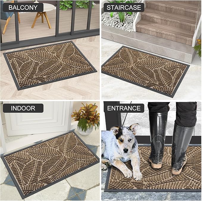 Colorxy Waterproof Doormat, Sturdy Natural Rubber Front Indoor Mat, Non Slip Low Profile Indoor Outdoor Door Mats, Stain and Fade Resistant Floor Mat, Easy Clean Patio Entrance Mat, 47''x24'', Brown