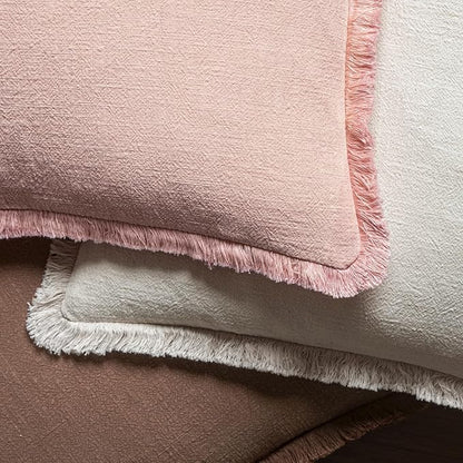 MIULEE Valentines Decorative Throw Pillow Covers Neutral Linen Fringe Throw Pillows Set of 2 Pink Boho Farmhouse Cushion Covers with Tassels for Couch Sofa Bed Living Room Spring Decor 20x20 Inch