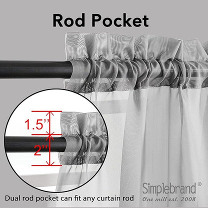 Simplebrand Grey Sheer Curtains 96 Inches Long, Light Filtering Rod Pocket Solid Color Window Sheer Curtain Panels, Elegant Curtains & Drapes for Living Room, 2 Panels (Charcoal Grey, 42" W x 96" L)