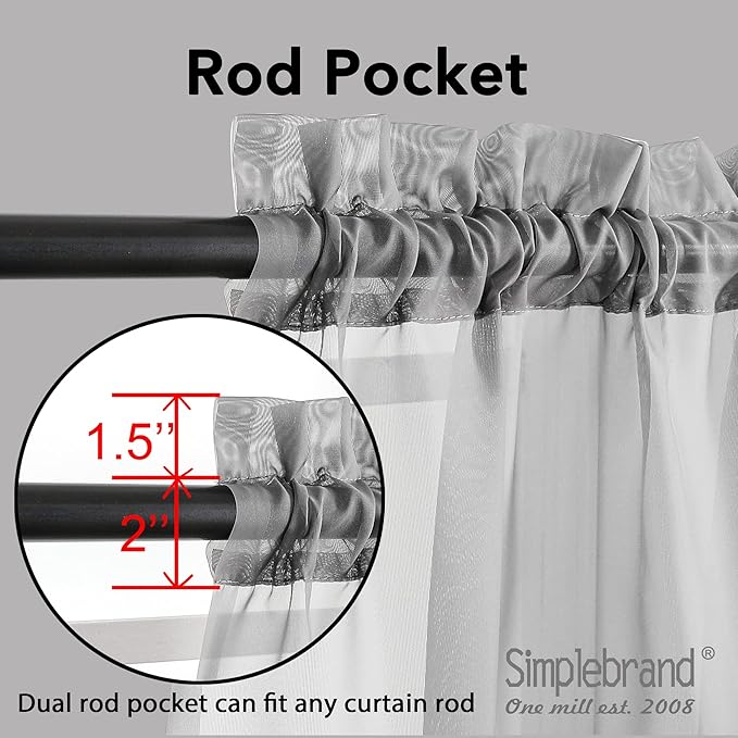 Simplebrand Grey Sheer Curtains 84 Inches Long, Light Filtering Rod Pocket Solid Color Window Sheer Curtain Panels, Elegant Curtains & Drapes for Living Room 2 Panels (Charcoal Grey, 2x42x84'')