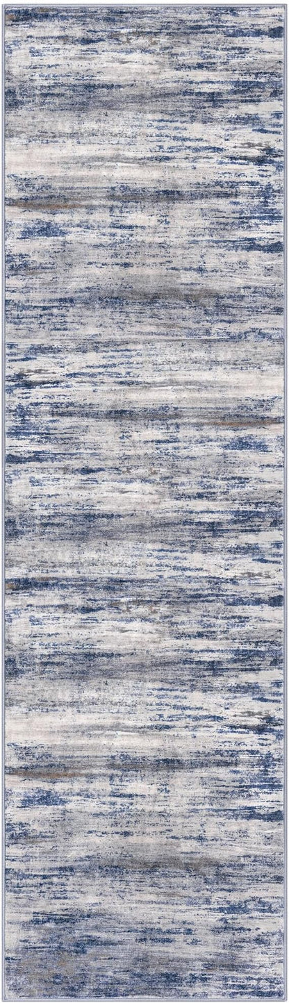 KOZYFLY Modern Abstract Washable Rug Runner 2x7 Hallway Runner Rug Non-Slip Soft Kitchen Runner Rugs, Print Grey-Blue Striped Carpet Runner for Entryway Bathroom Laundry Room Foyer